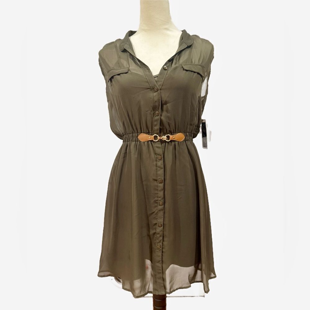 R n B Elegant Olive Green Button-Down Dress NWT